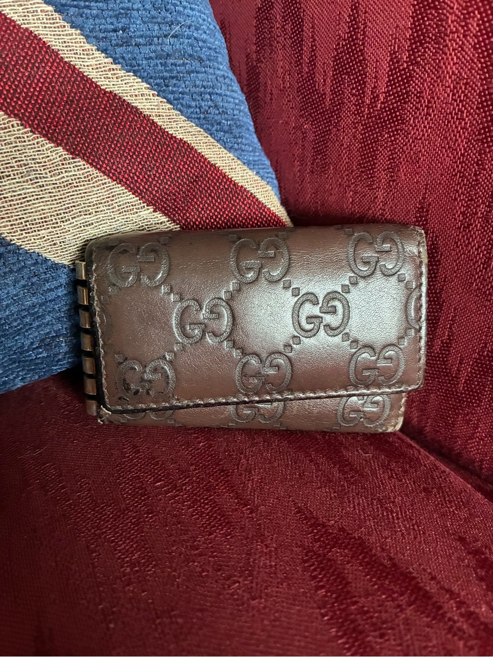 Gucci Guccissima Embossed GG Brown Leather Key Holder- slight misshapen